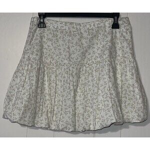Women’s BP Bubble Mini Skirt Size Medium Cream And Green Leaf Print 100% Cotton